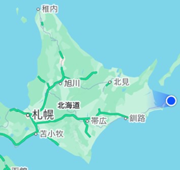 北海道地図の根室周辺に位置を示した画像